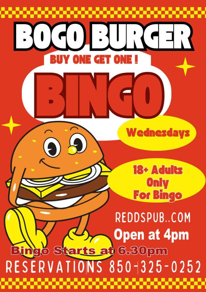Bingo at Redds Pub Dinner fun 18+