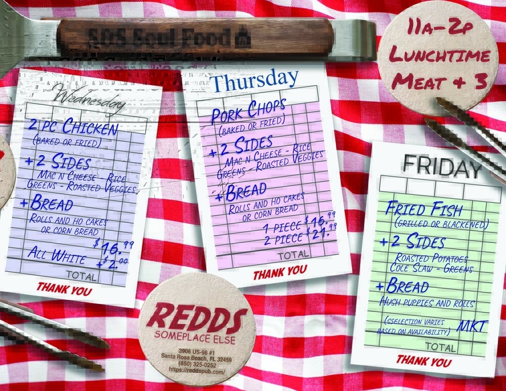 Redds lunch menu
